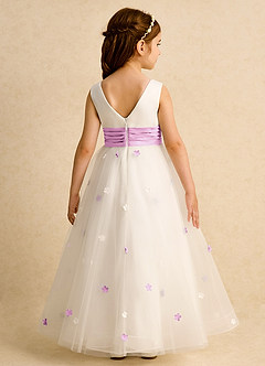 Azazie Cricket vestidos de niña de las flores Vestido de Marfil Rosa Caramelo de Satin Mate de Corte Princesa con Plisado image2