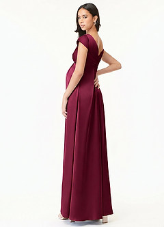 Azazie Allessia Maternity Bridesmaid Dresses A-Line Pleated Stretch Satin Floor-Length Dress image4