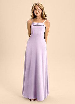 Azazie Anselie Junior Vestido de Lila Esmerilada de Satén Elástico de Corte En A con Vestidos sin tirantes image4