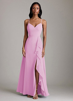 Azazie Naeem Bridesmaid Dresses Candy Pink A-Line V-Neck Ruffle Chiffon Dress image3