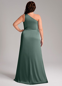 Azazie Phaedra Bridesmaid Dresses Sea Moss A-Line One Shoulder Stretch Satin Dress image9