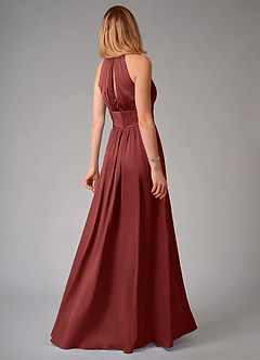 Azazie Bonnie Bridesmaid Dresses Terracotta A-Line Pleated Stretch Satin Dress image2