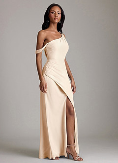 Azazie Madelyn Bridesmaid Dresses White Alabaster Mermaid One Shoulder Chiffon Convertible Dress image4