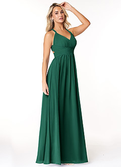 Azazie Ashia Bridesmaid Dresses Emerald A-Line Pleated Chiffon Dress image4