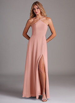 Azazie Bailey Bridesmaid Dresses Rosette A-Line Halter Side Slit Chiffon Dress image5