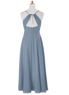 Azazie Avelina Junior Dusty Blue A-Line Pleated Chiffon Dress image7