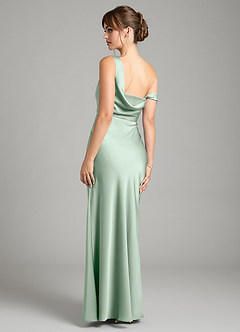 Azazie Madelyn Vestidos de damas de honor Vestido de Agave de Satén Elástico de Corte Sirena Convertible con Hombro unilateral image2