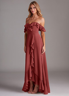 Azazie Lyra Bridesmaid Dresses Terracotta A-Line Chiffon Convertible Dress image5