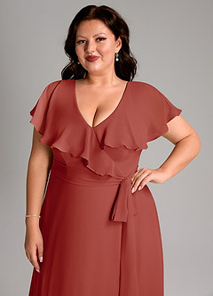 Azazie Lainey Bridesmaid Dresses Terracotta A-Line with Pockets Chiffon Dress image13