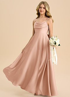 Azazie Bear Junior Rose Gold A-Line Sweetheart Neckline Stretch Satin Dress image5