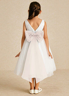 Azazie Kavi Flower Girl Dresses Ivory Rose Petal A-Line Bow Matte Satin Dress image1