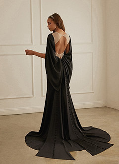 Christian Siriano Bridal for Azazie 2001 Wedding Dresses Plunging Cape Sleeve Crepe Back Satin Mermaid Gown image4