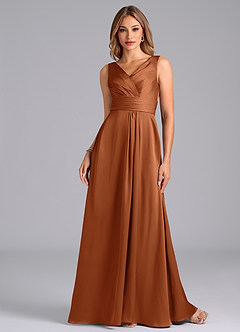 Azazie Karina Bridesmaid Dresses Copper A-Line Pleated Stretch Satin Dress image4