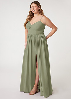 Azazie Zeya Brautjungfernkleider A-Linie V-Hals Gefaltet Chiffon Kleid Pistazie image8