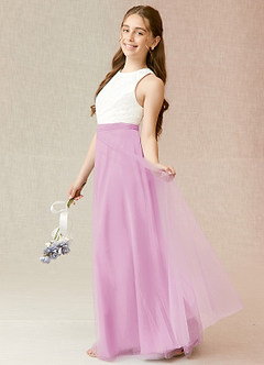 Azazie Albertine Junior Candy Pink A-Line Lace Chiffon Dress image3