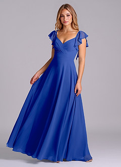 Azazie Leilani Bridesmaid Dresses Royal Blue A-Line Pleated Chiffon Dress image1