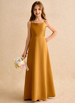 Azazie Joella Girls Formal vestidos de niña de las flores Vestido de Caramelo de Satin Mate de Corte en A con Plisado image6