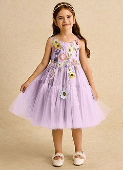 Azazie Osea Abiti da Ragazza di Fiori Abito Principessa in Tulle Plissettato Lilla Glassato image6