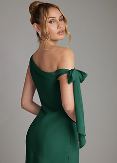 Azazie Aylin Bridesmaid Dresses Emerald Sheath Off the Shoulder Chiffon Dress image7