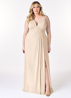 Azazie Maren Allure Bridesmaid Dresses White Alabaster A-Line V-Neck Lace Chiffon Dress image2