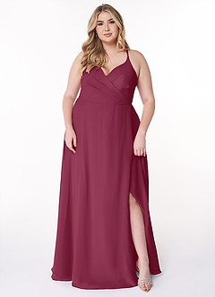 Azazie Davis Bridesmaid Dresses Mulberry A-Line V-Neck Chiffon Dress image7