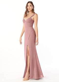Azazie Audre Brautjungfernkleider Meerjungfrau-Linie Plissee Chiffon Kleid Altrosa image3