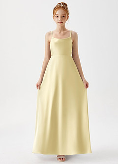 Azazie Shale Junior Lemon Sorbet A-Line Stretch Satin Dress image3