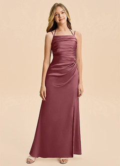 Azazie Nova Junior Desert Rose A-Line Pleated Stretch Satin Dress image6