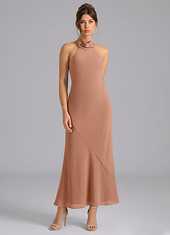 Azazie Velli Bridesmaid Dresses Bronzer Mermaid High Neck Chiffon Dress image5