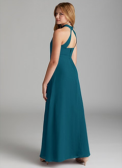 Azazie Clarice Junior Ink Blue A-Line Side Slit Chiffon Dress image2