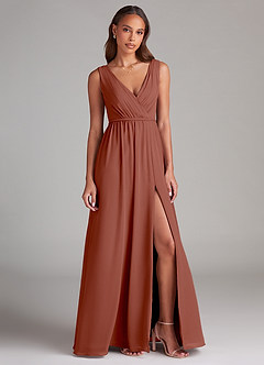 Azazie Tanicia Bridesmaid Dresses Auburn A-Line Pleated Chiffon Dress image4