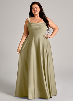 Azazie Shaude Bridesmaid Dresses Moss Green A-Line Pleated Stretch Satin Dress image12