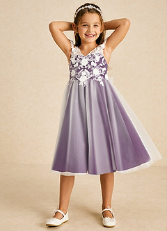 Azazie Sunnie Flower Girl Dresses Grape A-Line Lace Tulle Dress image4