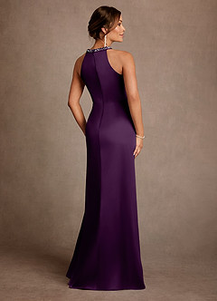 Azazie Lawrence Mother of the Bride Dresses Grape A-Line Pleated Stretch Satin Dress image3