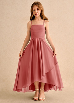 Azazie Twilight Dance Junior Formal Blumenmädchenkleider A-Linie Plissee Chiffon Kleid Antike Rose image6