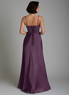 Azazie Tierra Bridesmaid Dresses Plum A-Line Corset Stretch Satin Dress image2