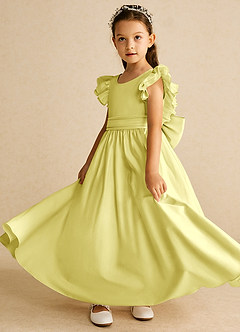 Azazie Piglette Blumenmädchenkleider A-Linie Schleifen Matte Satin Kleid Zitronensorbet image2