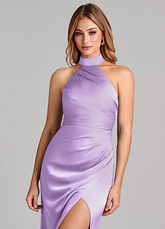 Azazie Karlotta Bridesmaid Dresses Lilac Sheath Pleated Stretch Satin Dress image6