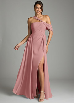 Azazie Kassandra Bridesmaid Dresses Dusty Rose A-Line Off the Shoulder Chiffon Dress image1