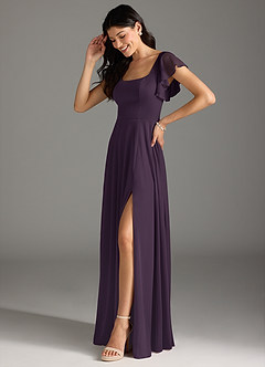 Azazie Bondi Final Sale Plum A-Line Ruched Mesh Dress image4