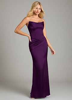 Azazie Sorrel Bridesmaid Dresses Grape Mermaid Strapless Stretch Satin Convertible Dress image6