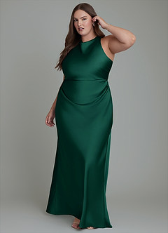 Azazie Evadne Bridesmaid Dresses Emerald Sheath Pleated Stretch Satin Dress image11