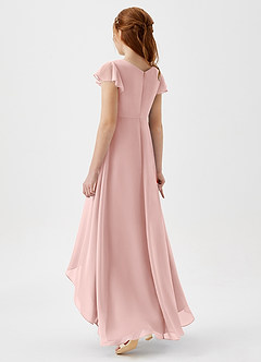 Azazie Breanne Junior Robe Trapèze en Mousseline de soie Rose Poudré image2