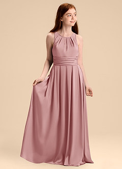 Azazie Bibiane Junior Jurk van Stretch Satijn met A-Lijn Geplooid Stoffige Roos image1