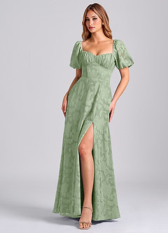 Azazie Mirian Brautjungfernkleider A-Linie Herzausschnitt Blumen-Burnout Kleid Staubiger Salbeigrün image4