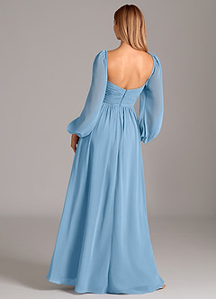 Azazie Bailee Brautjungfernkleider A-Linie Langarm Chiffon Kleid Stahlblau image4