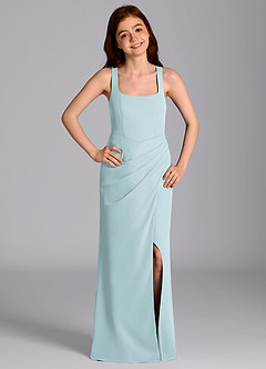 Azazie Mero Junior Vestido de Neblina de Gasa de Corte Sirena con Plisado image3