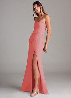 Azazie Leonis Bridesmaid Dresses Coral Sheath Strapless Chiffon Convertible Dress image3