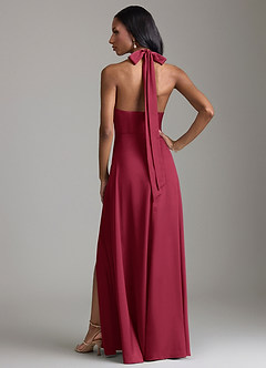 Azazie Tracie Bridesmaid Dresses Burgundy A-Line Side Slit Stretch Satin Dress image2