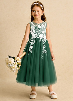 Azazie Sundae Flower Girl Dresses Dark Green Ball-Gown Lace Dress image3
